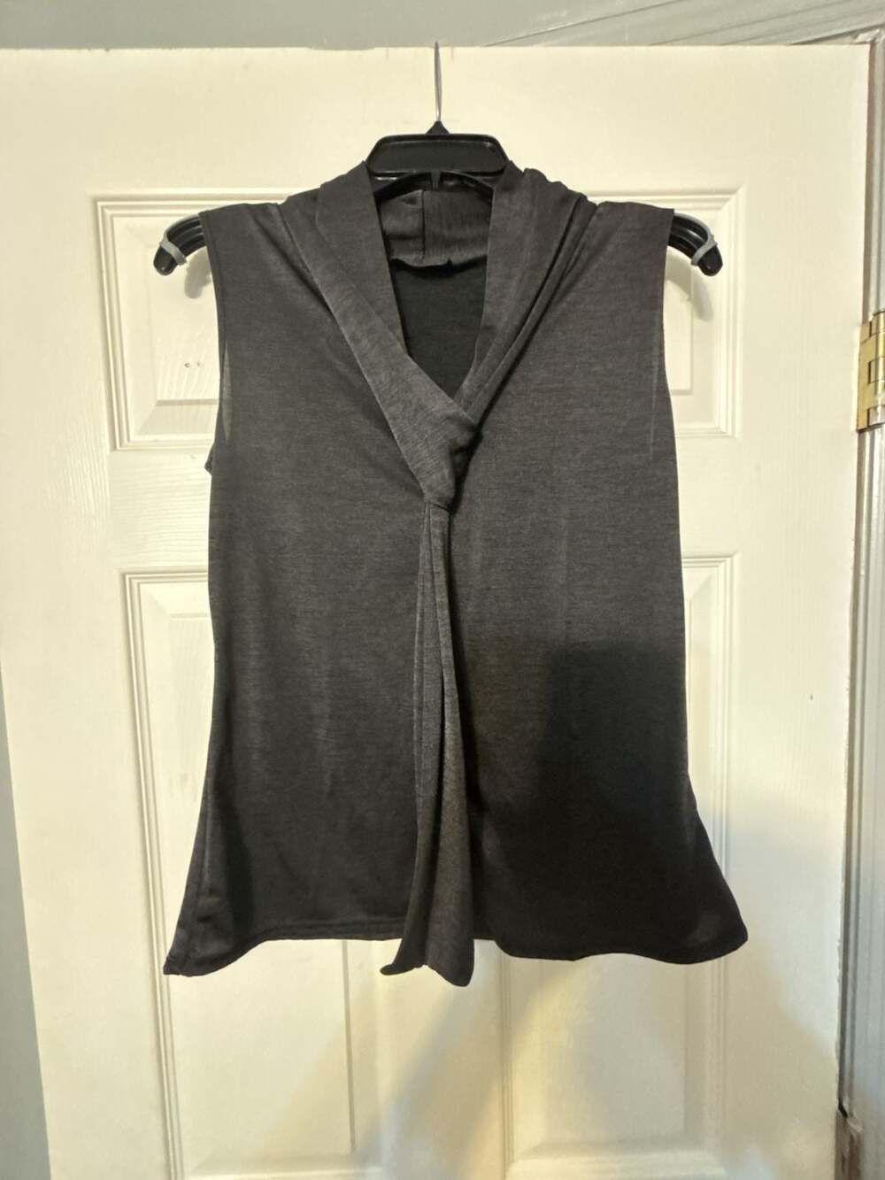 J.M. Fleurette Sleeveless Cowl Neck Knot Front Top Charcoal Gray